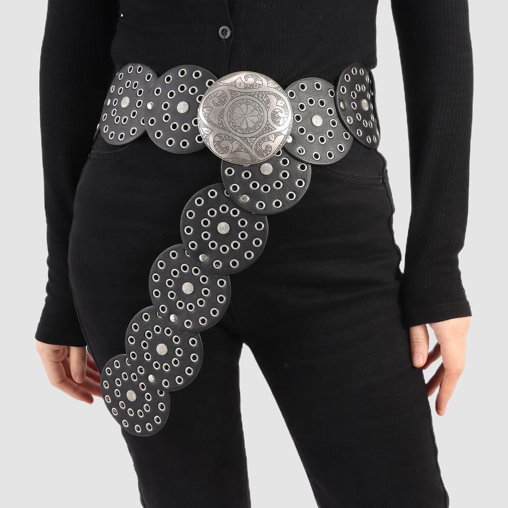 Curea cu disc în stil occidental, centură cu disc lat de cowboy exagerat pentru femei