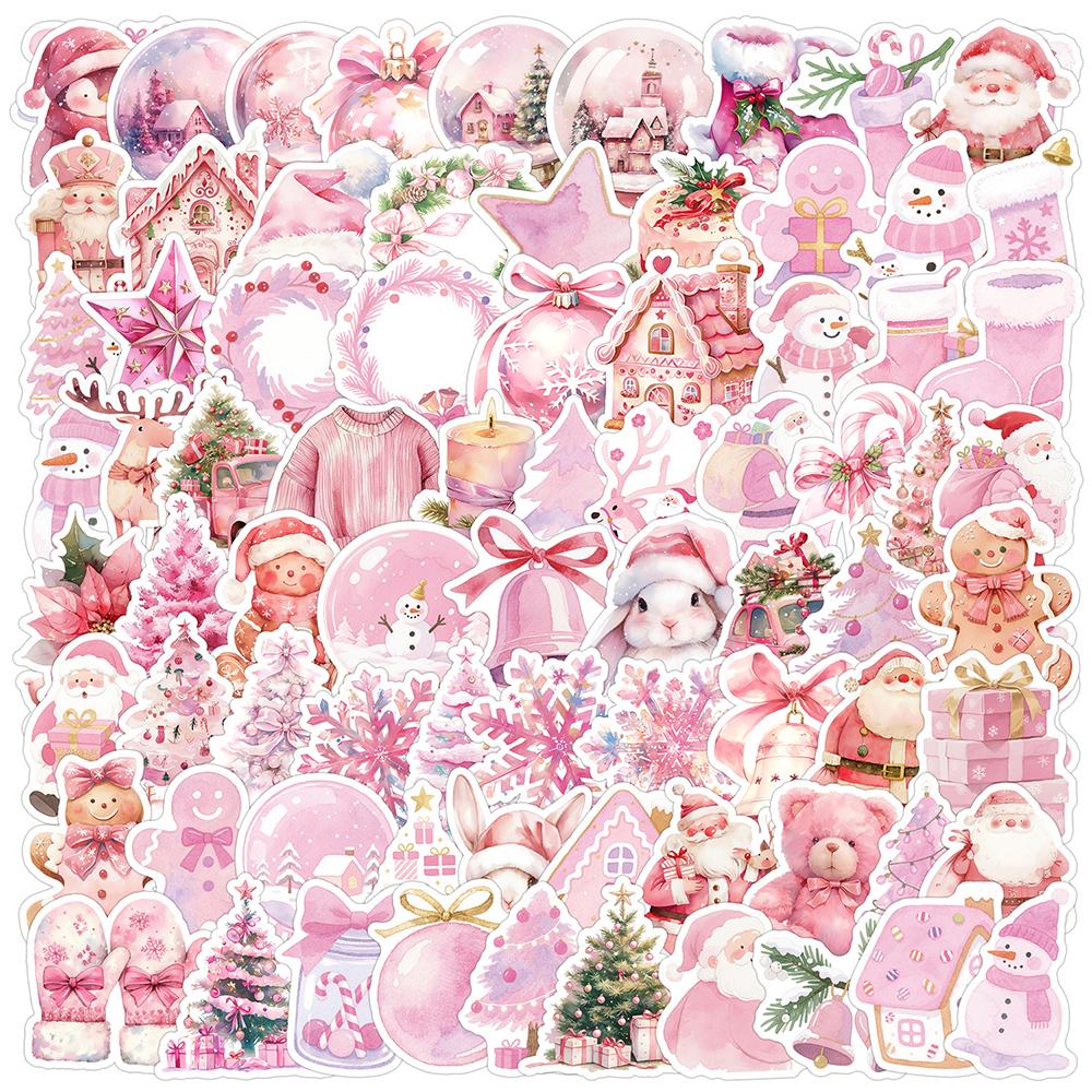 10/30/50/100pcs Kawaii Pink Christmas Santa Claus Stickers Aesthetic Decals DIY Skateboard Guitar Cute Cartoon Sticker for Gift