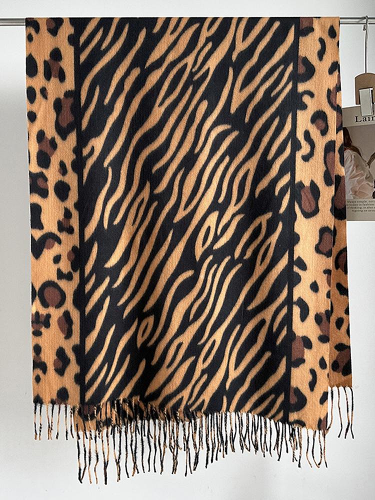 Autumn Winter Women Knitted Scarf Headscarf Lady Casual Retro Leopard Print Tassel Warm Scarve Mujer Foulard Long Wrap Shawl New