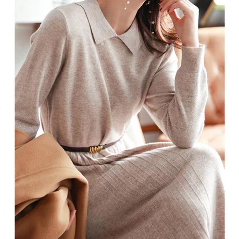

Premium women s clothing thickened with coat, long skirt with knitted bottoming dress inside, autumn and winter One Size