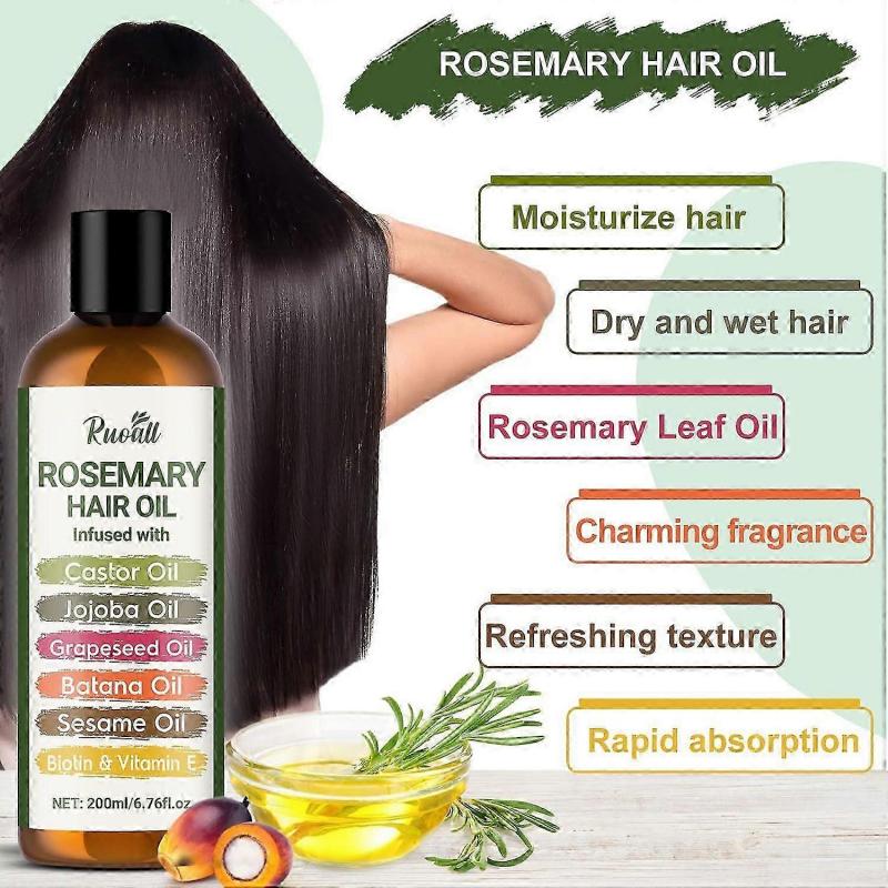 Pure Rosemary Oil for Hair Growth with Castor, Batana and Jojoba Oils - Infused with Biotin and Vitamin E Blend of Effective Hair Oils for Hair Growth
