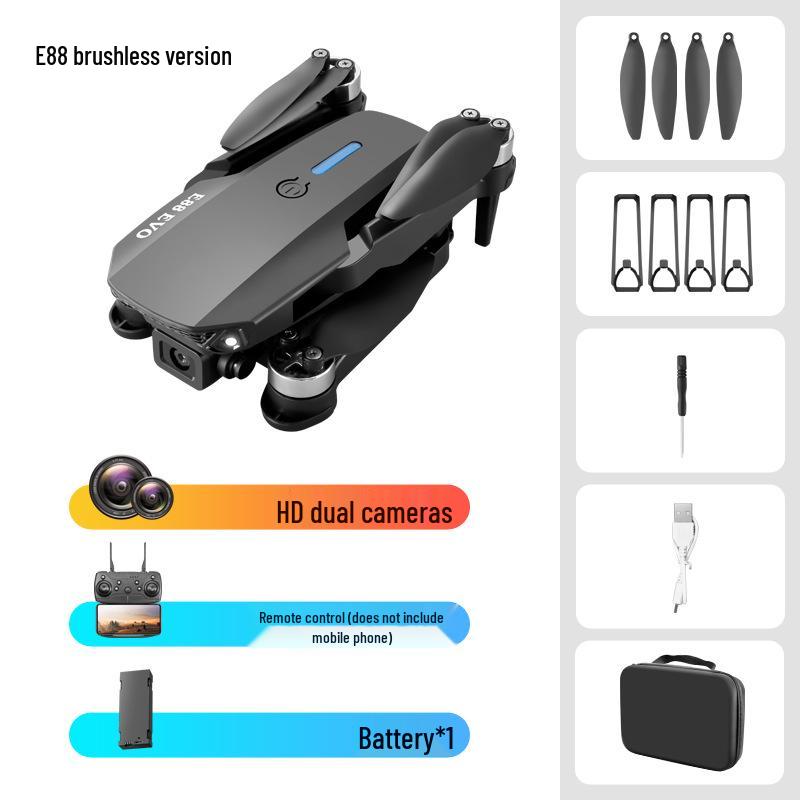 E88 Brushless Drone with Optical Flow, Obstacle Avoidance, Dual 4K Cameras, Aerial Photography, Four-Axis Control, and Remote Operation