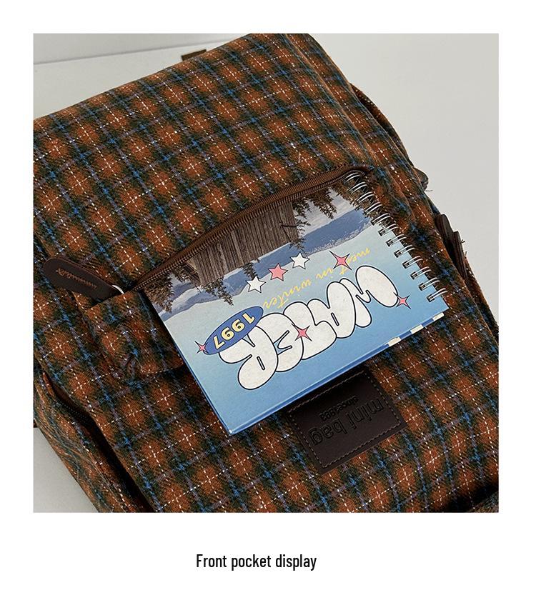 Mori Style Plaid Tweed Backpack: Versatile, Large-Capacity School Bag for Junior High Students