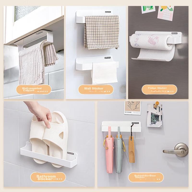 Japanese Kitchen Storage Rack, Tissue Holder, Refrigerator Side Organizer, Strong Hooks, Adhesive Magnetic Suction, No Drilling Required, Towel Holder