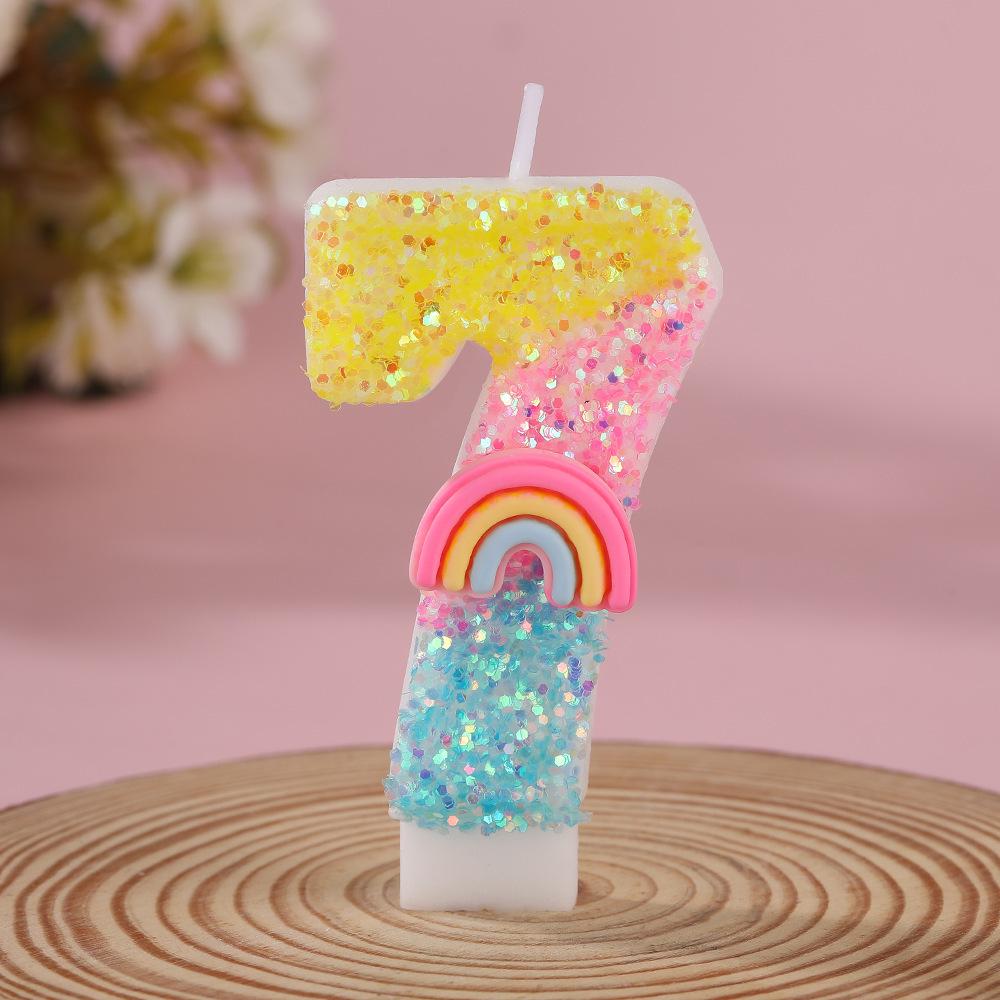 Rainbow Glitter Number Candles for Children's Birthday Cake, 0-9 Toppers