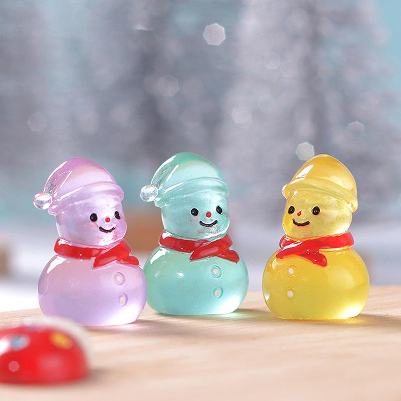 1Pc Luminous Micro Landscape Snowman Ornaments Diy Resin Christmas Garden Decoration Outdoor Patio Lawn Yard Garden Accessories