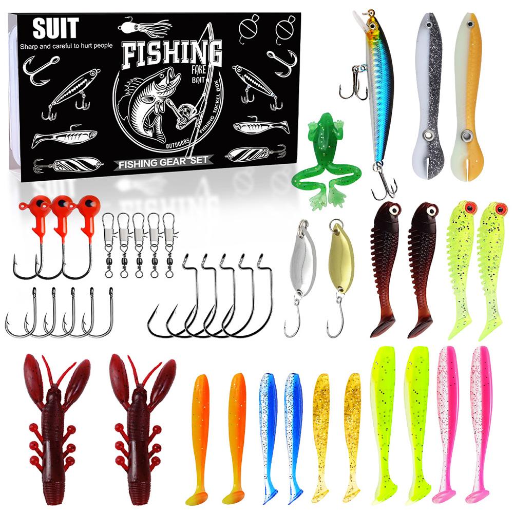 

Fishing Lure Kit Soft and Hard Bait Jig Hooks Swivels with Box for Saltwater Freshwater Fishing Accessories чорний