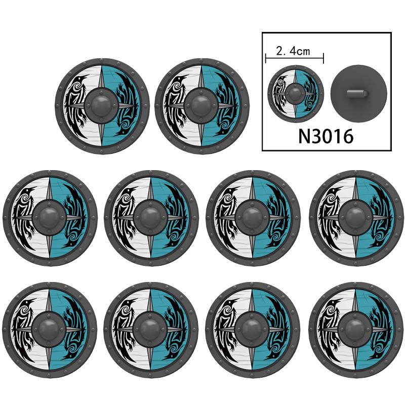 MOC Medieval Military Castle Weapon Roman Knight Helmet Shield Accessories Building Blocks Green Dragon Lion Crusader Bricks Toy