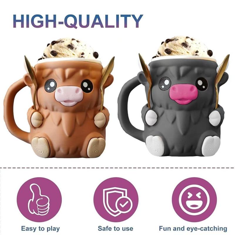 Creative Ferdinand the Highland Cow Ice Pint Holder Highland Cow Shaped Milk Tea Cup Summer Cold Coffee Cups Kitchen Drinkware