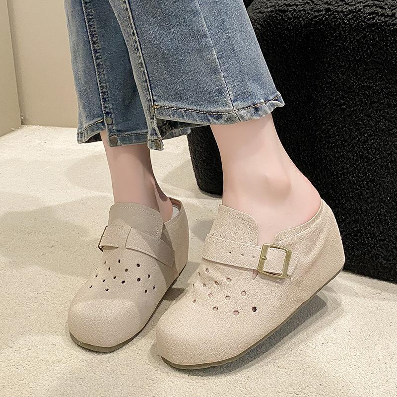 

2025 spring and summer new fashion versatile elegant French wedge heel women s square head hollow hand-woven shoes slippers 39 абрикосовый
