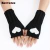 BotvoteLove  Fingerless Gloves Women Winter Arm Warmers Y2k Accessories Knit Fashion Cute Black Short Hands Free Gloves Red