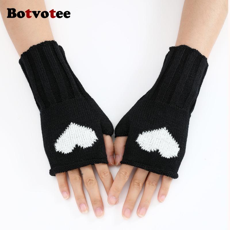BotvoteLove Fingerless Gloves Women Winter Arm Warmers Y2k Accessories Knit Fashion Cute Black Short Hands Free Gloves Red