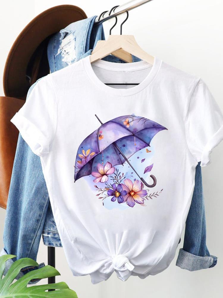 (Asian Size) Trend Flower Lovely Clothing Women Fashion Print Short Sleeve Tee Top Female T Shirt Woman Graphic T-shirts