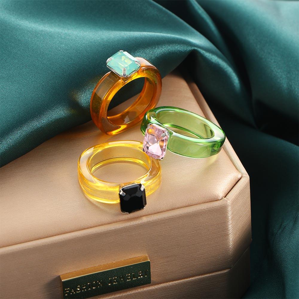 Jewelry Retro Rhinestone Irregular Acrylic Women Transparent Resin Rings Finger Ring Geometric