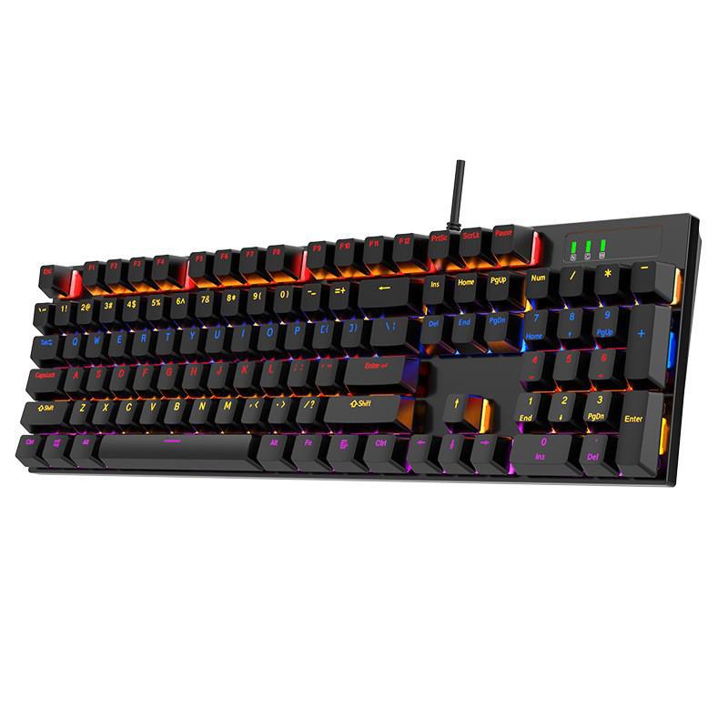 K104 Mechanical Keyboard, Blue Switch, 7-Color Lighting, 26-Key Anti-Ghosting for Office and Gaming.