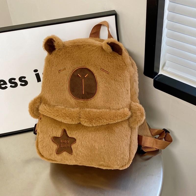 Double Capybara Backpack Girls Go Out Large Capacity Class Plush Schoolbags