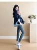 Navy Blue Long Sleeve Maternity Top, Spring/Autumn 2025, Plus Size, Fake Two-Piece Design Sweatshirt