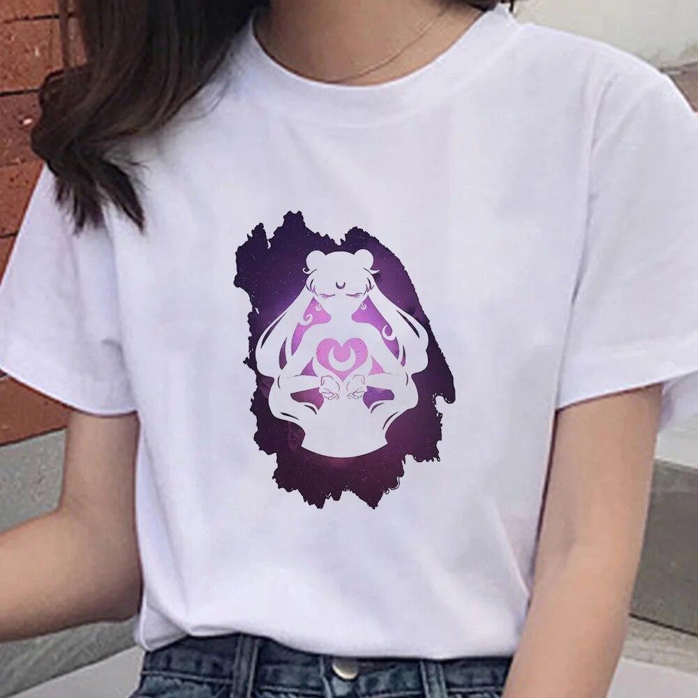 Cartoon Anime Sailor Graphic Moon Print 100 % Baumwolle T-Shirt Mode Goth Girl Kleidung Kurzarm Übergroßes Unisex Frauen T-Shirt Unisex