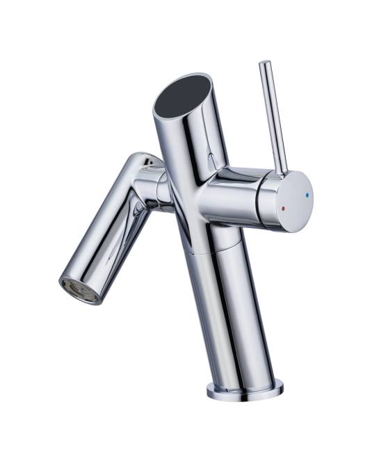 Polished Chrome Rotatable Cylinder Bathroom Vessel Sink Faucet Single Thin Lever Solid Brass Vanity Mixer Tap for Bathroom (as the picture,Chrome)