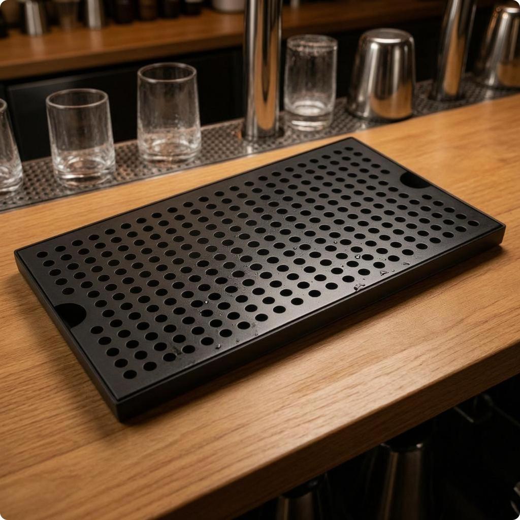 Stainless Steel Drop Tray Drainage Holes Bar Finger Grips Silver 30CM
