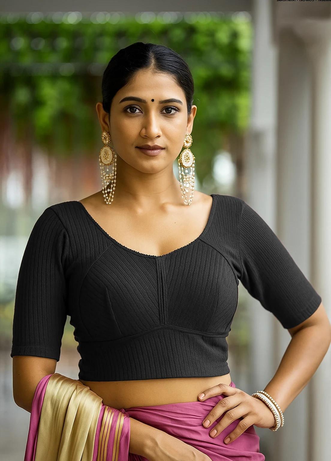 Cotton Blend Round Neck Designer Blouse Indian Women s Casual Wear Stitche Choli чёрный