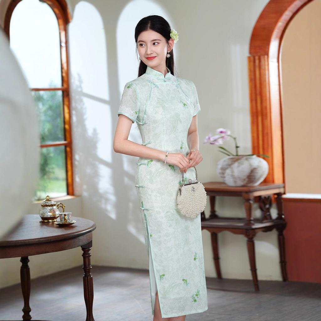 Green Suzhou cheongsam 1011 new summer young girl Chinese modified temperament retro daily dress