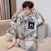 2026 Spring/Autumn New Red Pure Cotton Parent-Child Pajamas Set - Long Sleeve Cardigan with Lapel.