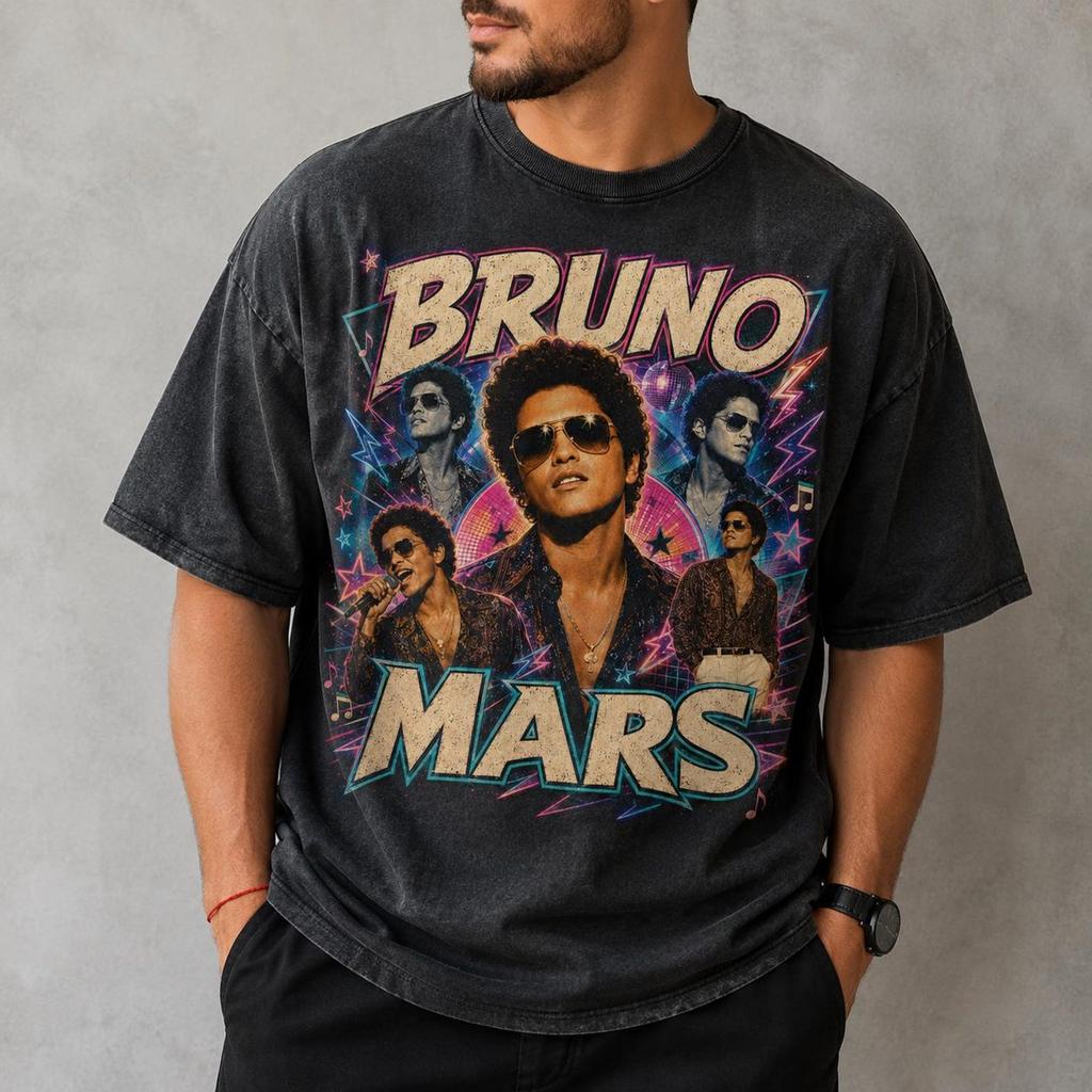 Bruno Mars Comfort Colors Tee, Retro Pop Star Graphic T-Shirt, Vintage Music Lover Shirt, Colorful Concert Inspired Tee