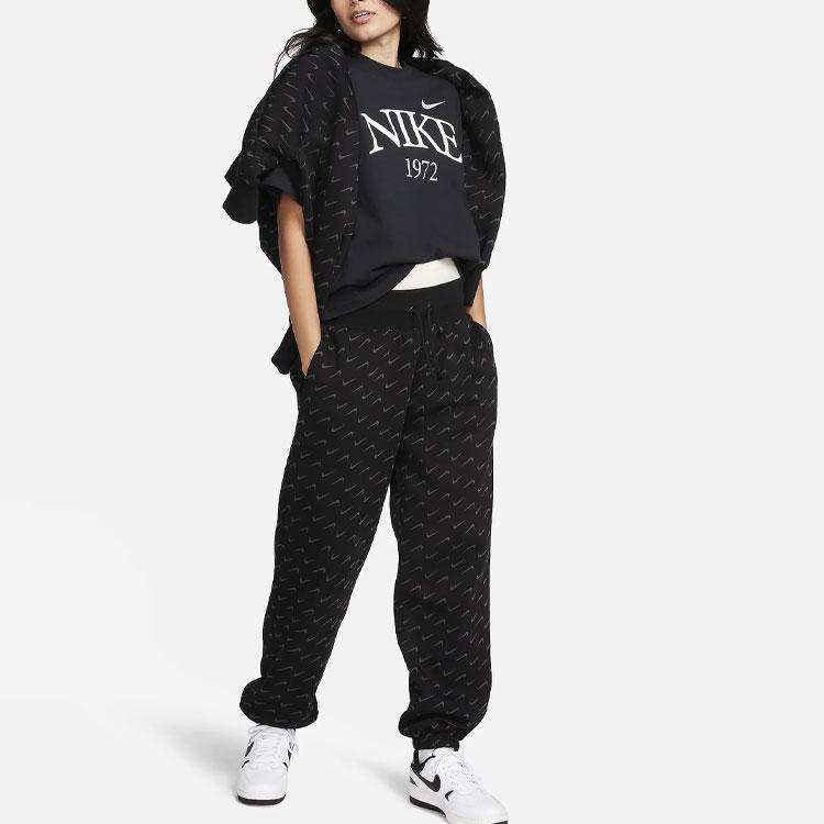 Nike Sportswear Classic Logo Print Loose Round Neck Short Sleeve T-Shirt Women Tops Black FQ6600-010