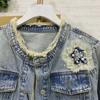 Women's Spring and Autumn Denim Jacket Small Design Solid Color Round Neck Jacket