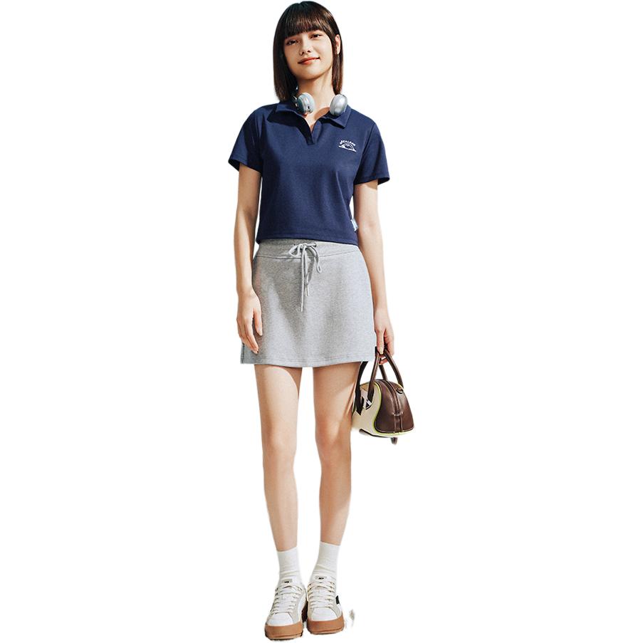 Anta X Seal Look Collaboration Life Series Comfortable Simple Short Versatile Slim Fit Letter V Neck Short Sleeve Polo Shirt Women Tops 962528114-6