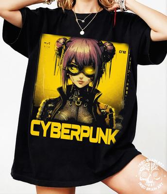 Cyberpunk Anime Girl T-Shirt: Futuristic Robot Design