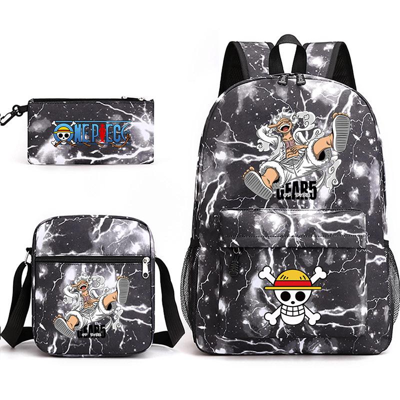One Piece themed printed backpack + shoulder bag + pencil case three-piece student backpack set 0083