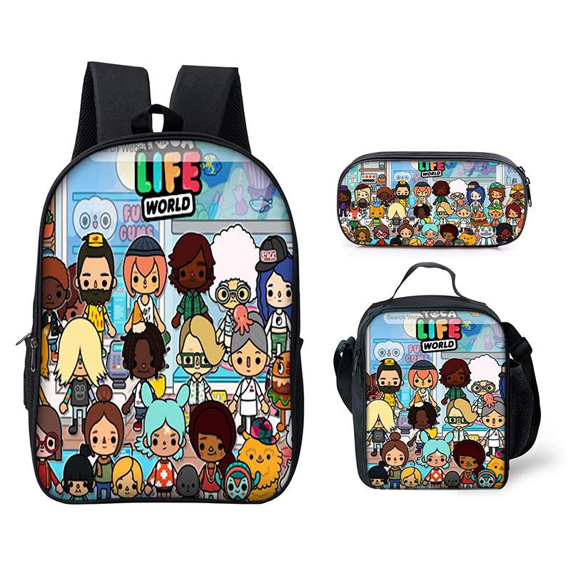 Luxus Neuheit Eigenartig Cool Toca Life World 3D Druck 3 Stück/Set Schüler Schultaschen Laptop Tagesrucksack Rucksack Lunchtasche Federmäppchen