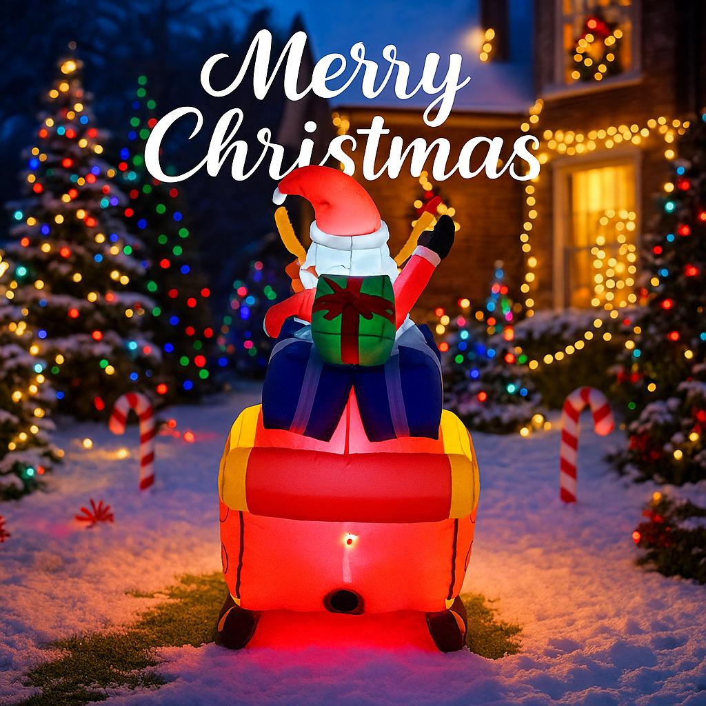 8.5FT LED Inflatable Xmas Yard Decor Santa Sleigh with Reindeer Christma Home Decoration Supplie Ornament Gift Toy Holiday Decor