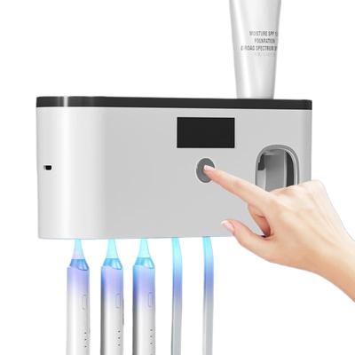 Wall Mounted Toothbrush Holder with Toothpaste Dispenser Electric Toothbrush Holder for Bathroom Solar Charging and No Drilling Required
