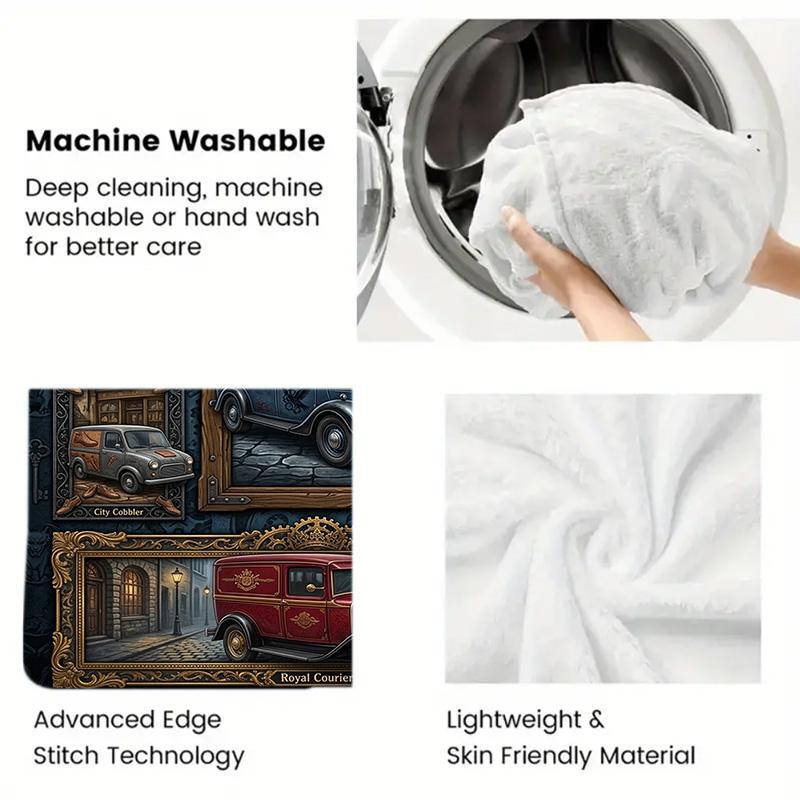 Vintage Delivery Vehicles 2D Flat Pattern Flannel Blanket, High Quality All Seasons, Home Decor, Warmth and Comfort, Perfect for Christmas Gifts.