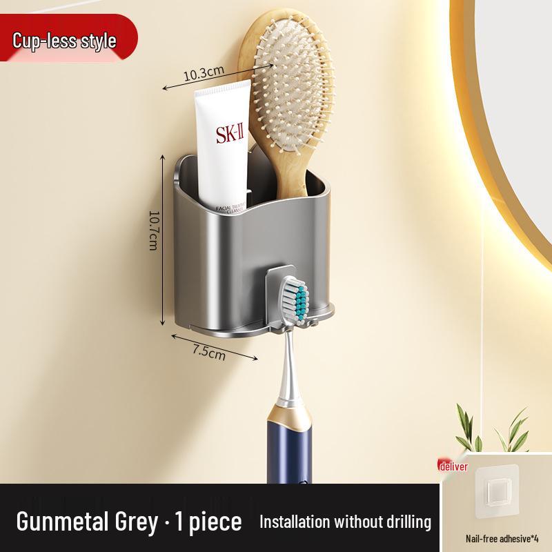Wall-Mounted Toothbrush and Mouthwash Cup Holder with Electric Toothbrush Storage