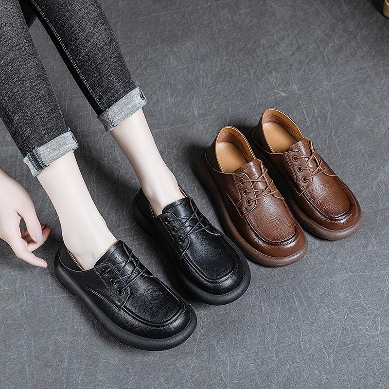 Spring 2025 new handmade retro original single shoes women's leather flat bottom round head comfortable casual versatile leather shoes