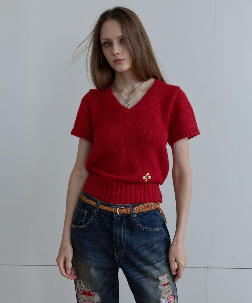HERETIC Button V-Neck Knit / Red