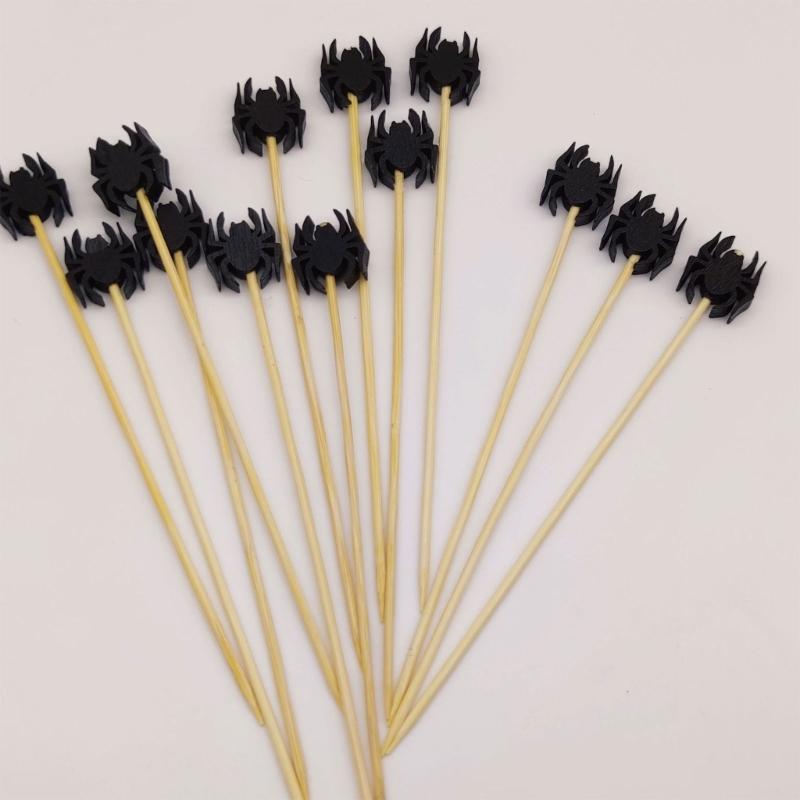 100Pcs Bat Spiders Pumpkin Toothpicks Wood Appetizer Skewers Sticks Food Pick for Halloween Holiday Party Food Fruit
