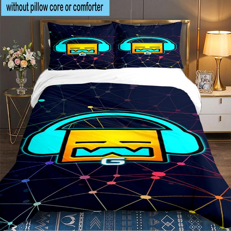 Set Biancheria da Letto 3 Pezzi Personaggi Colorati Geometry Dash, Ideale per 1 Copripiumino e 2 Federe Perfetto per Regalo Fan, Ideale per Camera da Letto, Dormitorio