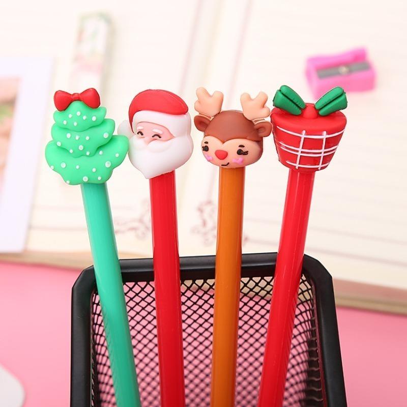 15Pcs Christmas Themed Decorative Topper Pen Set, Back to School Season Student Stationery with Santa Claus, Christmas Tree, Reindeer and Gift Box Orn