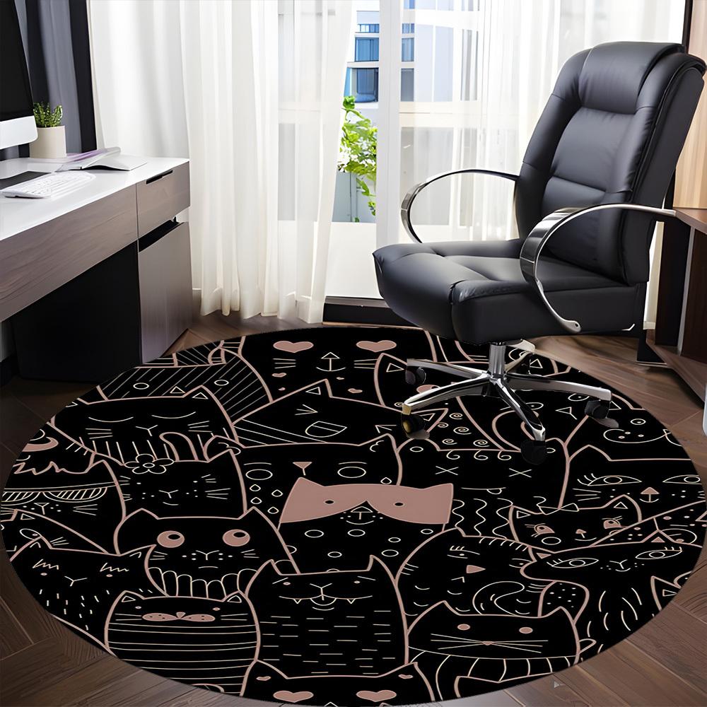 1pc Cat Pattern Office Round Area Rug, Under Office Chairs Bedroom Living Room Home Decor, Room Deco