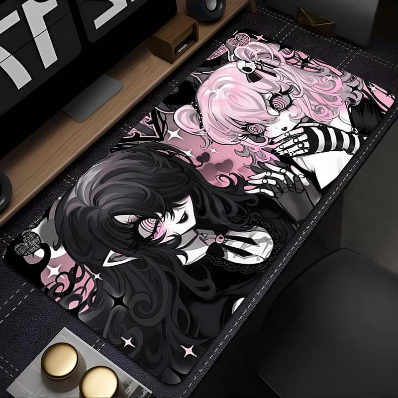 Gaming Mouse Pad Large Desk Mat Antislip Stitched Edges Sweet Anime Maid Print Pink Tone Waterproof Mat for Home Use