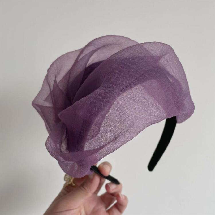 Tulle Ruffle Half Hat High Skull Hairhoop Women Formal Event White Hair Covering