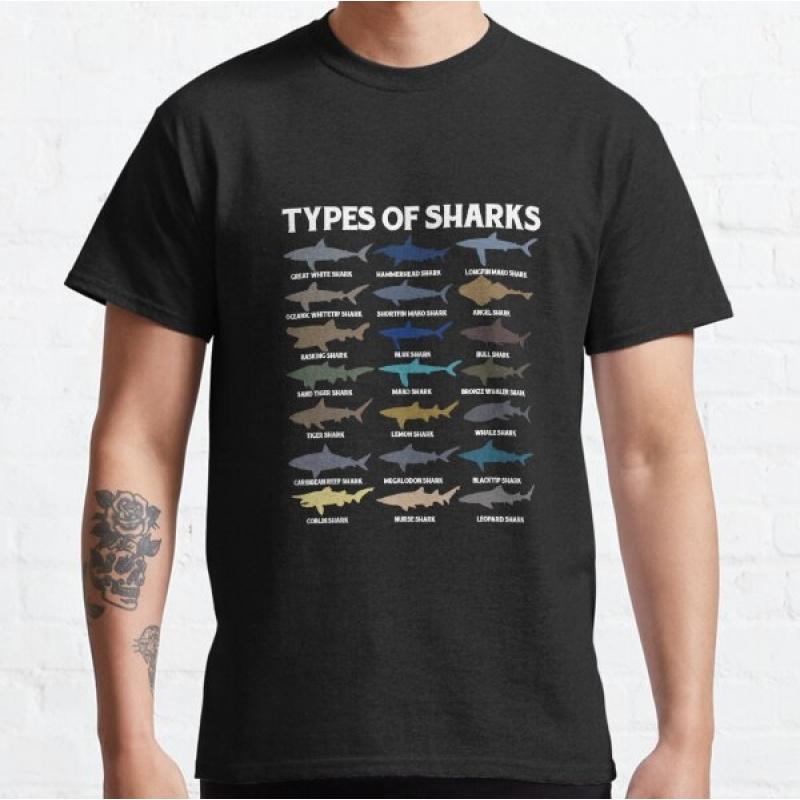 Sharks Species 21 Types Of Sharks Cool gift Short Sleeve t shirt Vintage Graphic Tee 100 cotton printed clothes All size Tops S