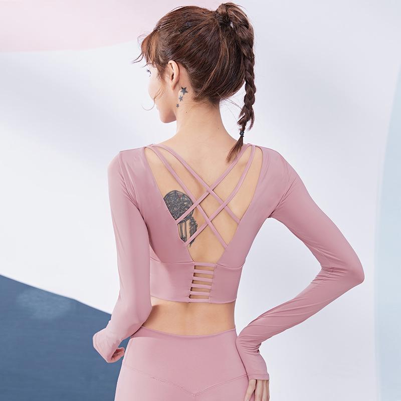 Women's Yoga Back Strap Bra Crop Top & Long Sleeve T-Shirt - Stretchy, Quick-Drying Fitness Wear