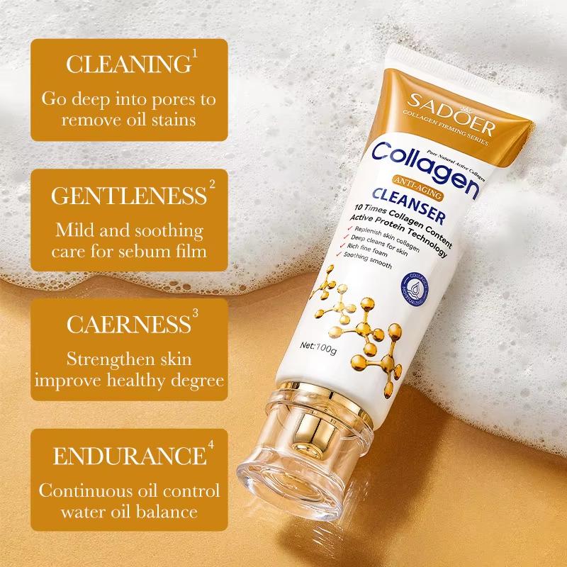Facial Sadoer Skincare Collagen Cleanser Firming Moisturizing Face Cleansing Face Wash Foam Cleanser Skin Care Products