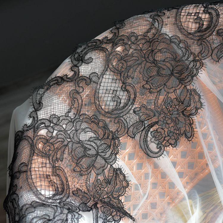 Вышитое кружево Французское кружево Свадебное платье Детское платье Платье для штор Одежда Декоративное кружево Black * Height 28CM